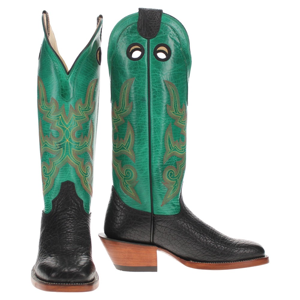 Hondo Men's Genuine Green/Black Leather Square Toe Cowboy Boots BUY NOW FOR 149!-image