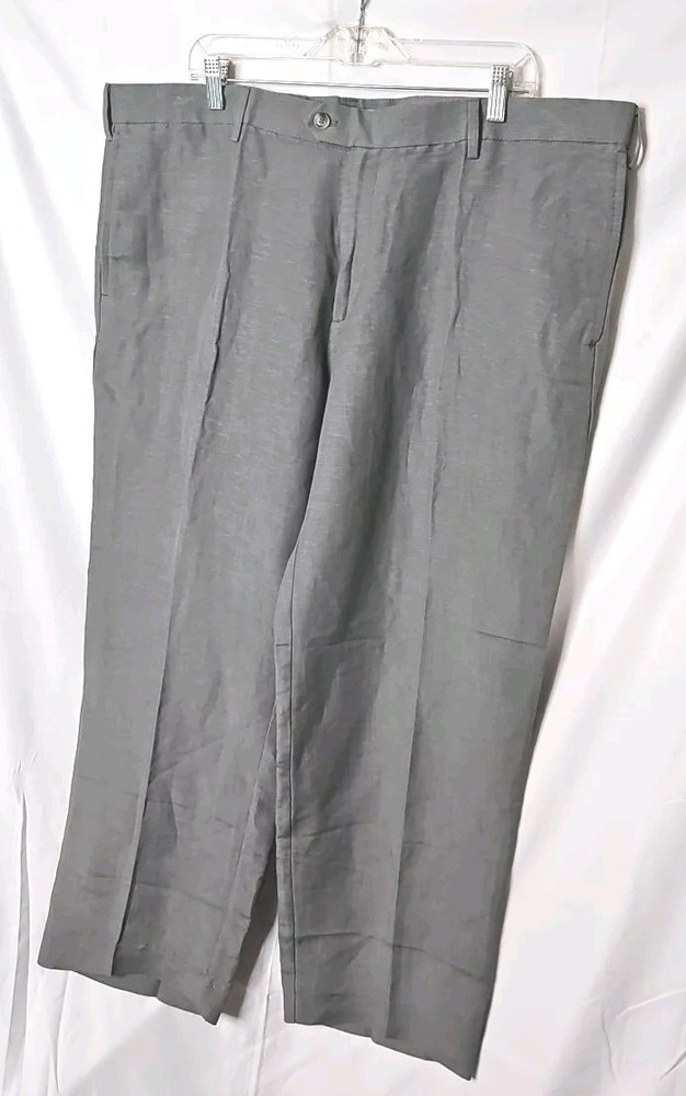 Savane Mens Gray Linen Flat Front Straight Fit Pants 42x30