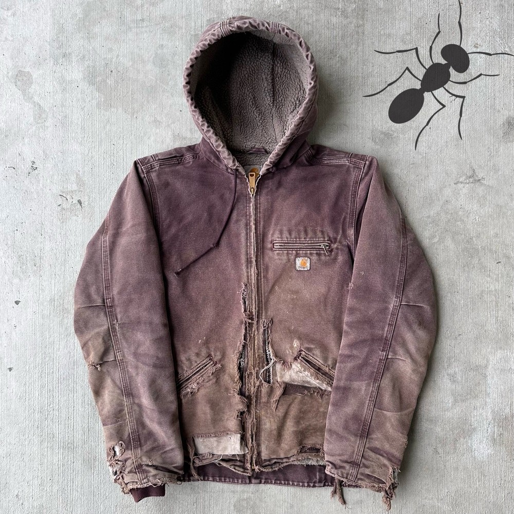 Vintage Y2K Carhartt Purple Sherpa Work Jacket Thrashed Style