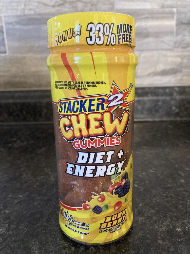 STACKER Two Diet & Energy Gummies- Burn Berry Flavored, 40 Count Exp 10/2025