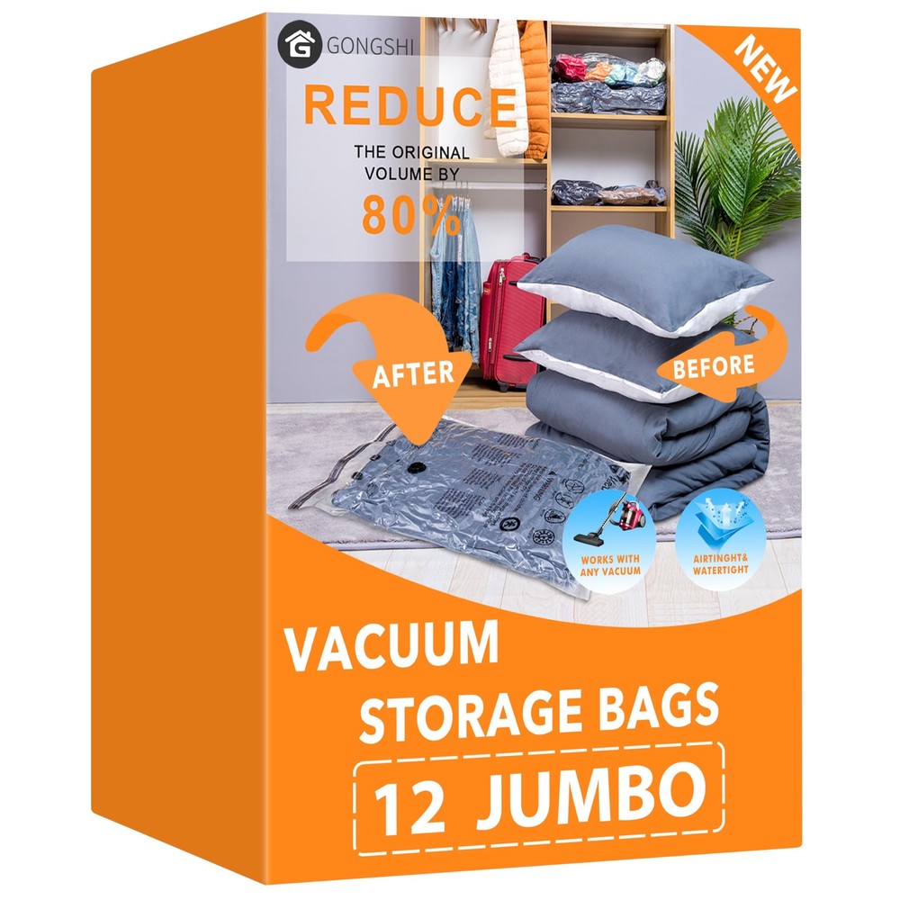 Jumbo Vacuum Storage Bags 12-Pack Space Saver Compression Sealer Bags