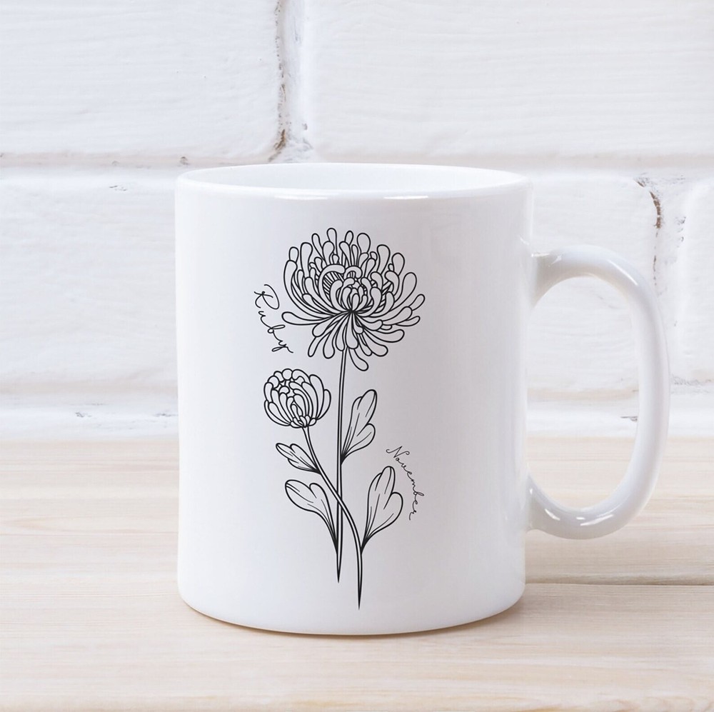 Personalized Birth Flower Mug November Birth Month Flower Customizable Mug