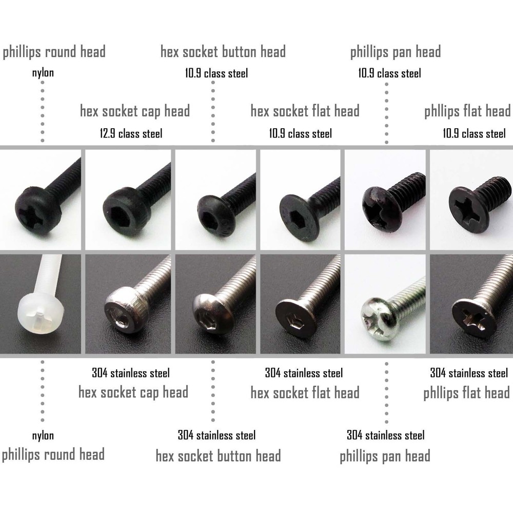 25pcs M2 M3 Hex Socket Allen Cap Button Flat Phillips Round Pan Head Screw Bolt