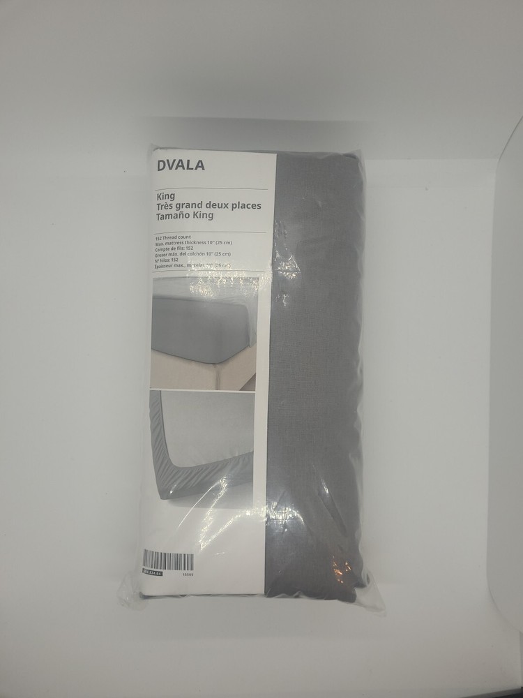 IKEA DVALA King Size Fitted Sheet 100% Cotton Light Grey