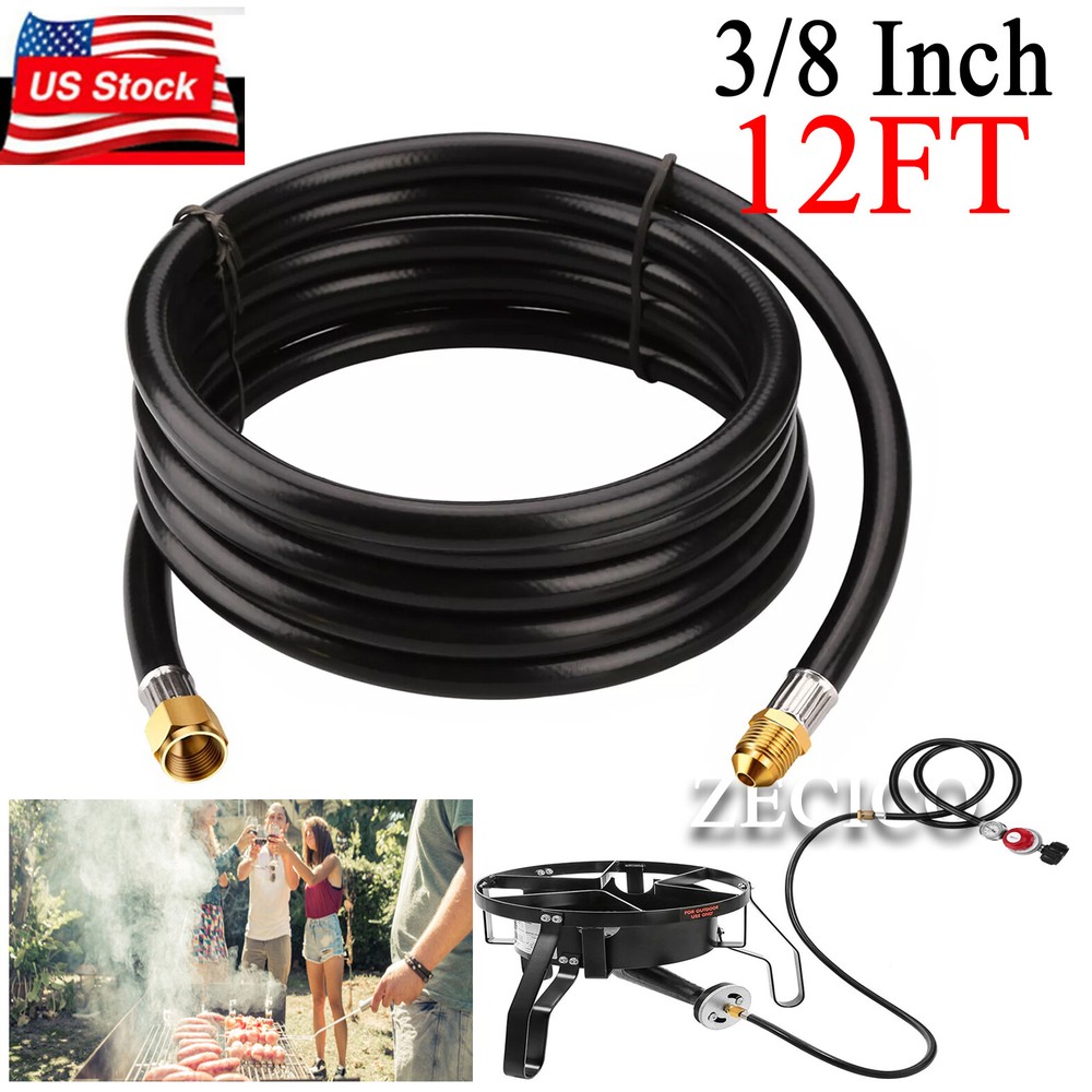12FT Propane Hose 3/8 inch Female Flare Fitting Male Flare Extension Hose BBQ CA