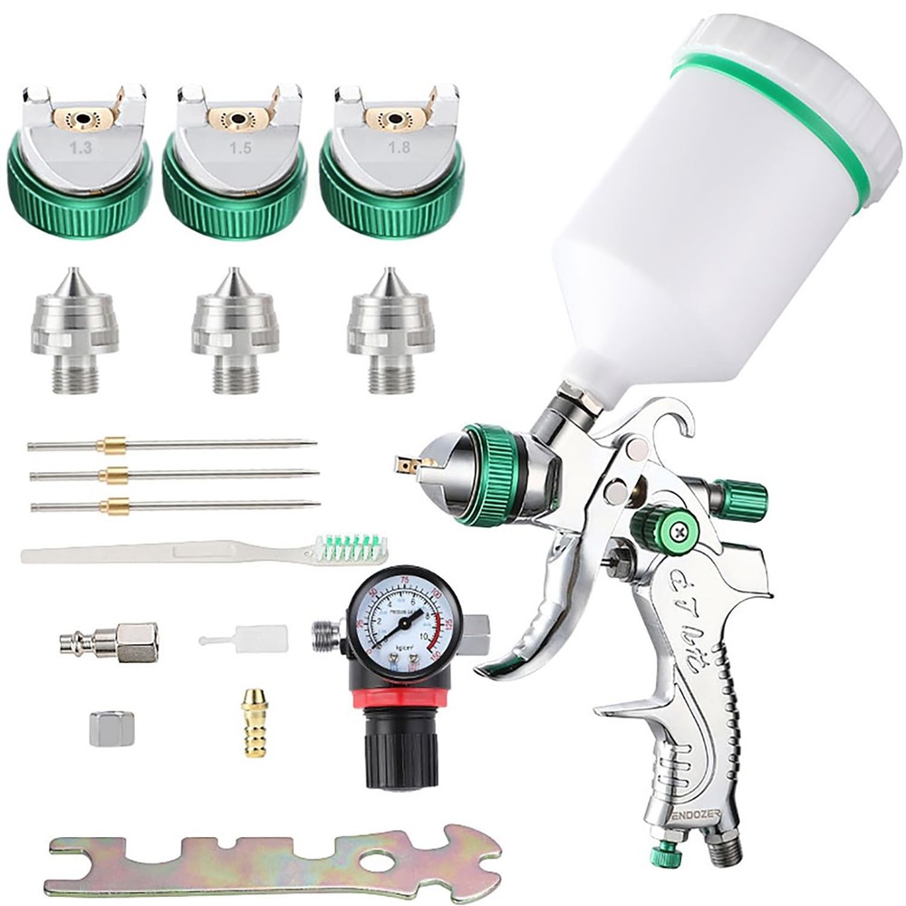 ENDOZER Professional HVLP Gravity Feed Spray Gun Set with 1.3mm & 1.8mm Nozzles