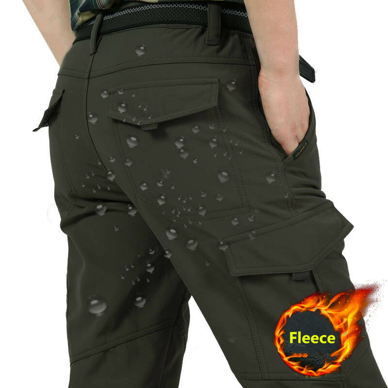 Men's Winter Pants Thermal Fleece Lined Elasticated Work Cargo Combat Trousers