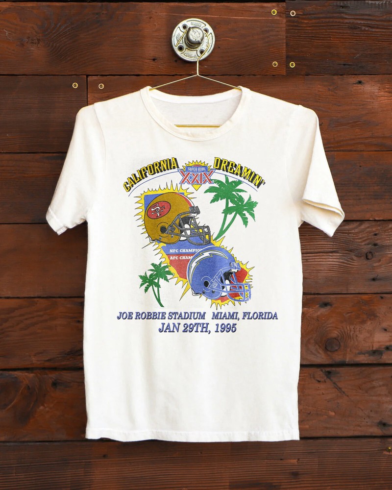 Vintage 90s T-Shirt 1995 49ers Chargers Super Bowl XXIX White Shirt Adult Sizes