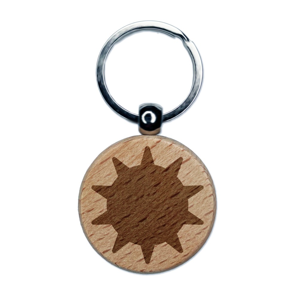 Sun Solid Engraved Wood Round Keychain Tag Charm