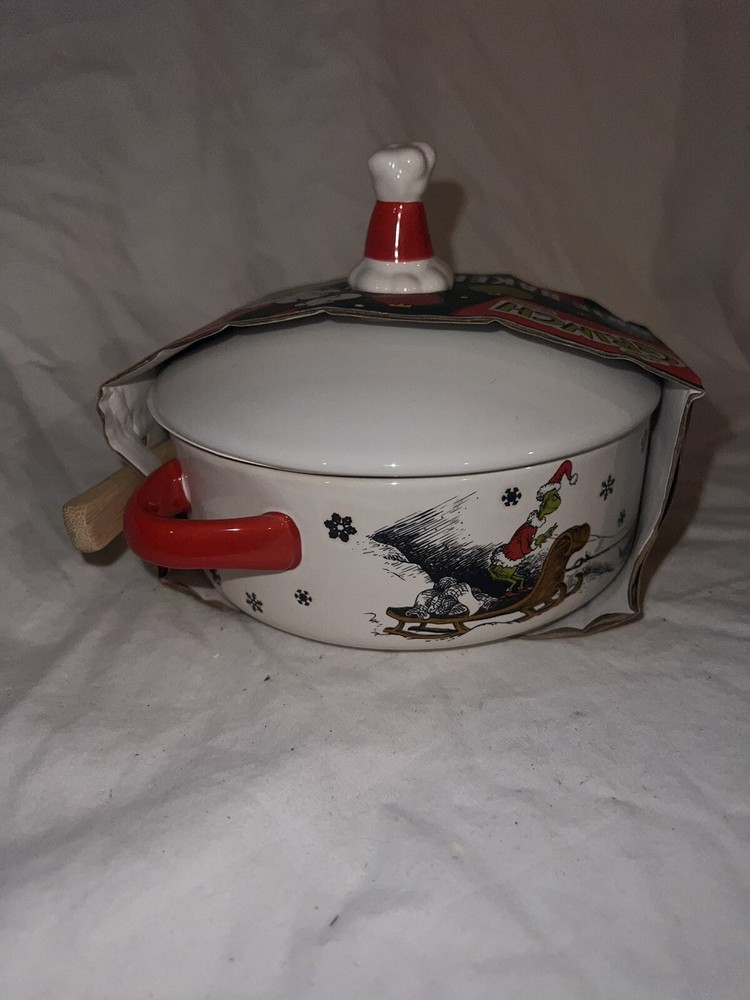 Dr. Seuss The Grinch Who Stole Christmas Brie Baker With Wooden Spoon NEW