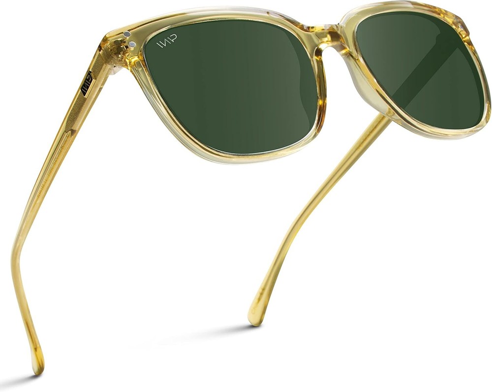 Retro Unisex Flat Square Polarized Sunglasses in Yellow and Smoke Green