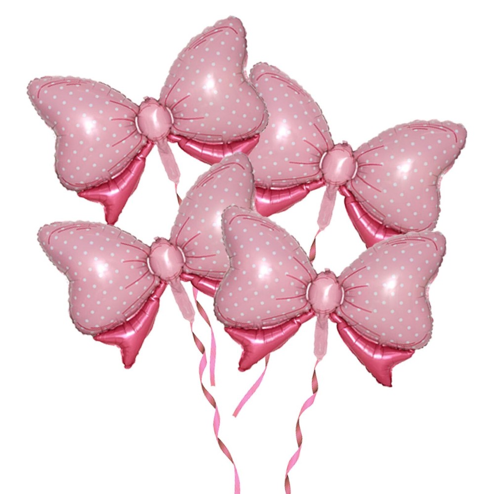 GLASNES 4-Pack Pink Jumbo Polka Dot Foil Bow Balloons for Parties