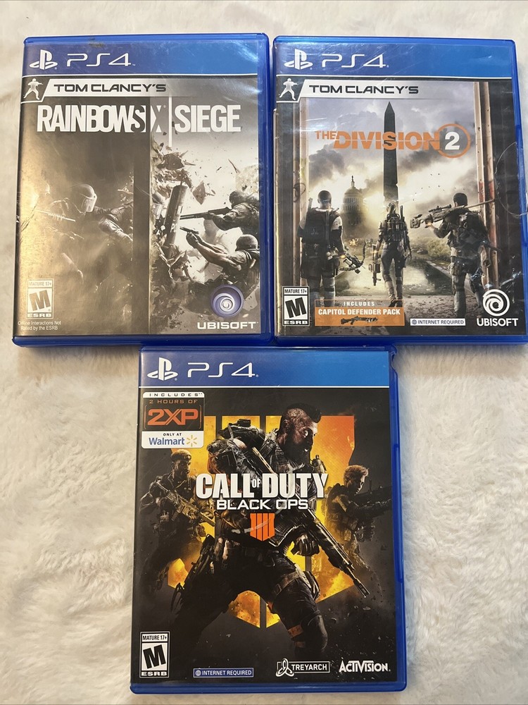 ps4 games lot:  Rainbow Six Siege/The Division 2/COD Black Ops 4.   No Manuals.