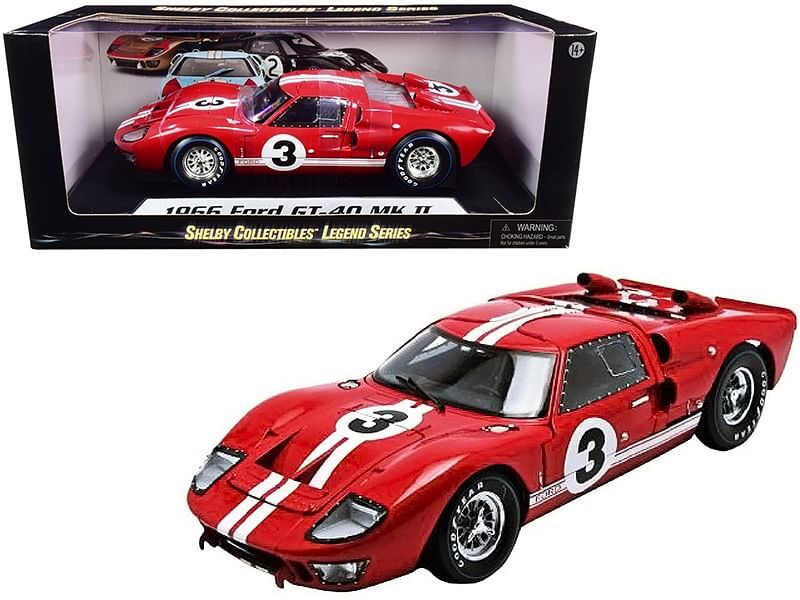 1966 Ford GT-40 MK II #5 Red with White Stripes Le Mans 1/18 Diecast Model Car b