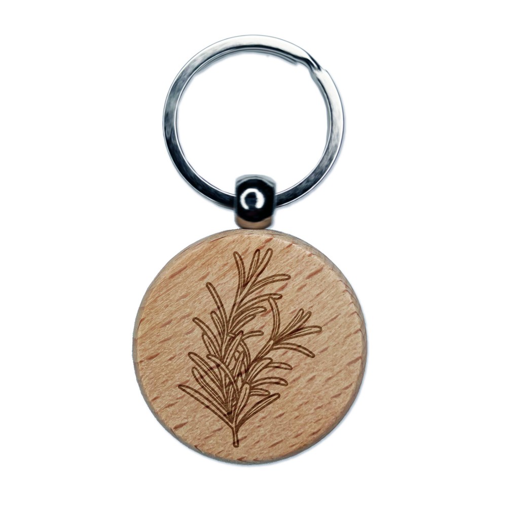 Rosemary Herb Plant Engraved Wooden Keychain Charm Tag  