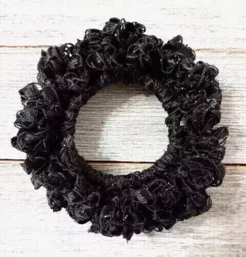 Crochet black glitz hair scrunchie with ribbon pony tail holder