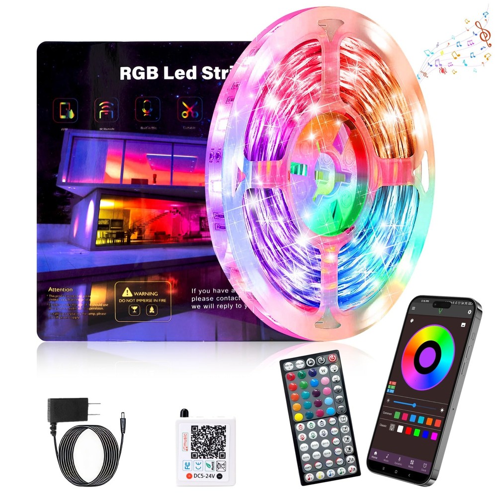 Led Lights for Bedroom 50ft, RGB Led Strip Lights Indoor, Music Sync Color Ch...