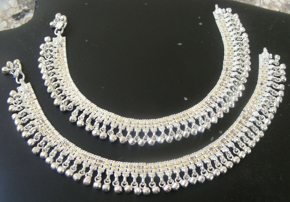 FINE SILVER  Indian Payal With Noisy Jingle Bells Gorgeous Anklet Pair-image