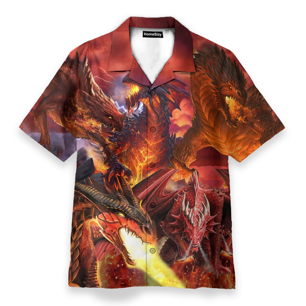 Flaming Dragon Mens Buttons Up Shirts   Hawaiian Shirt