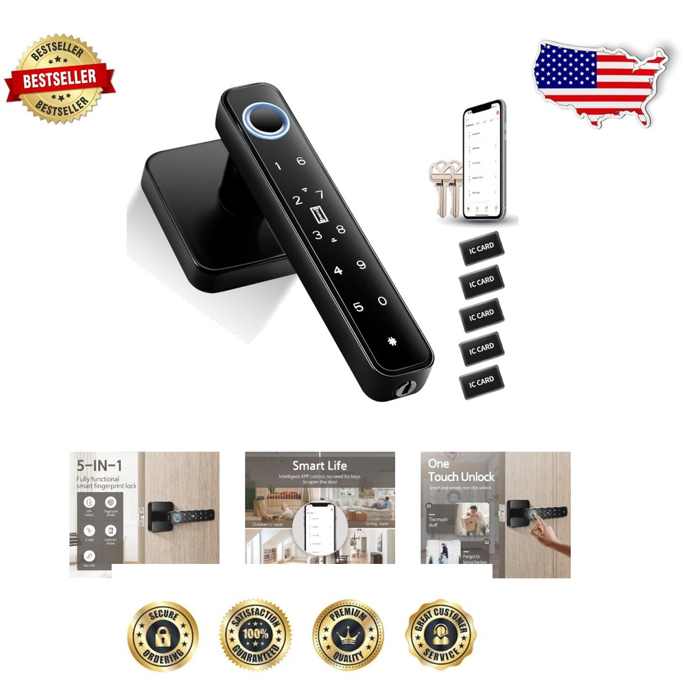 Smart Fingerprint Door Knob - 5-in-1 Biometric Lock for Homes Offices Hotels  