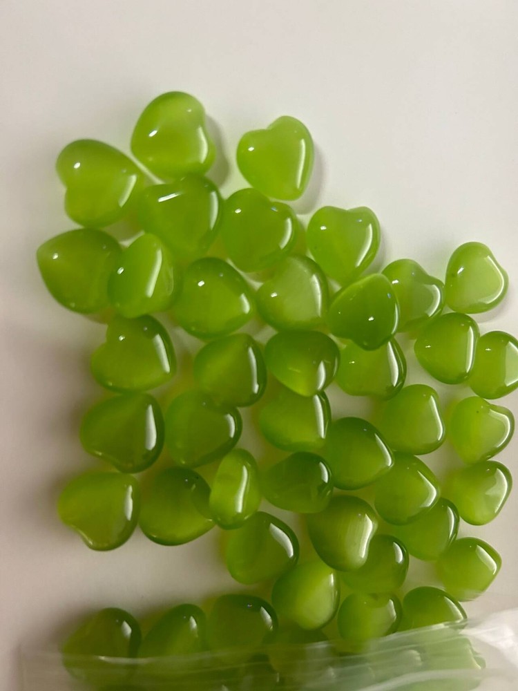 5pc green Cat's eye quartz Mini loving heart crystal carved gem reiki healing+