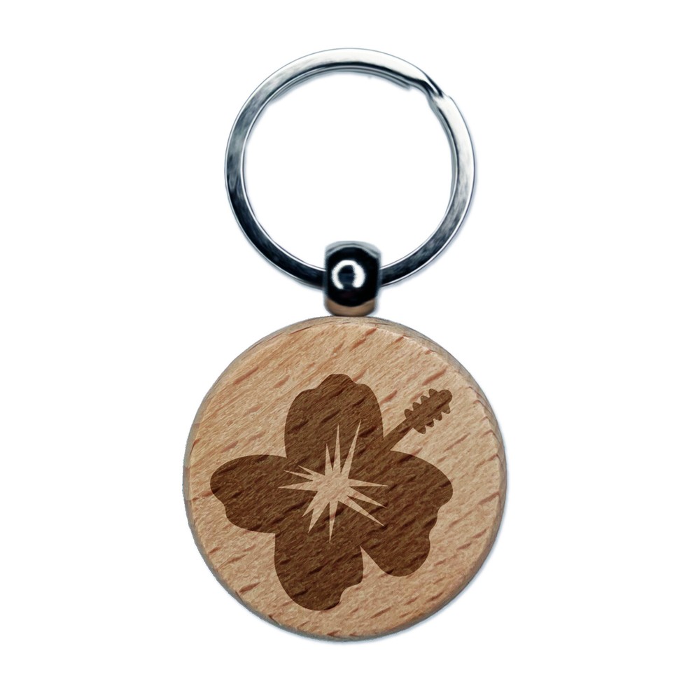 Hibiscus Tropical Flower Engraved Wooden Keychain Charm