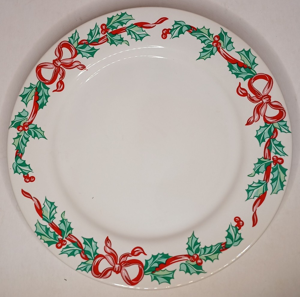 International Christmas Ribbons Salad Plates Set of 10 holly & red ribbons # 157