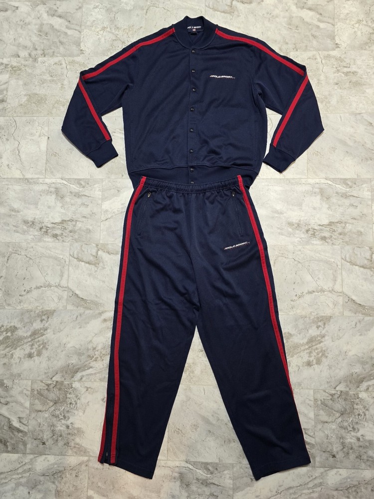 Vintage Polo Sport Mens Two Piece Track Suit Pants & Jacket Both Sz M Navy & Red