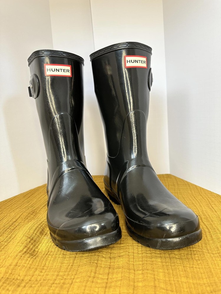 New Hunter Short Black Gloss Rain Boots Women's Size 8