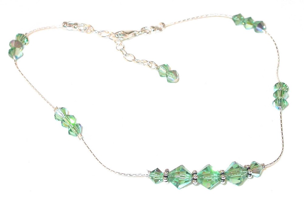 CRYSTAL ANKLE BRACELET Sterling Silver Anklet ERNITE GREEN Swarovski Elements