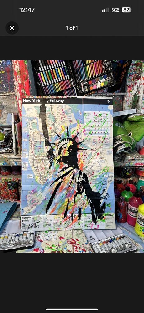 Iconic Statue Of Liberty Made On Original New York Subway Map Hand Made