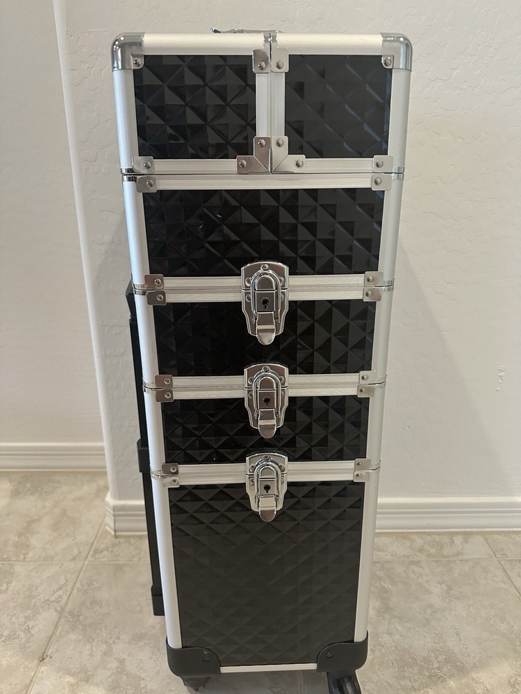 Makuep Artist Cosmetic Suitcase Organizer with Lock and Key Diamond Pattern