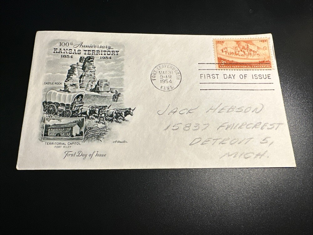 Scott 1061 Kansas Territory May 31, 1954 Artmaster Cachet FDC