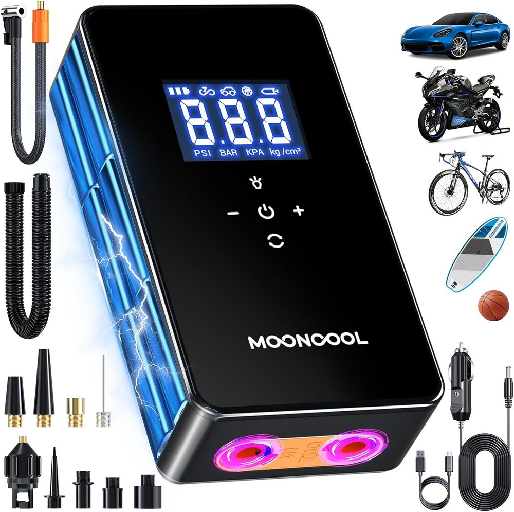 MOONCOOL 150 PSI Tire Inflator Portable Air Compressor,Auto Pump 6000mAh Battery