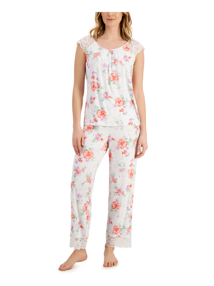 CHARTER CLUB Womens White Lace T-Shirt Top Stretch Pajamas S