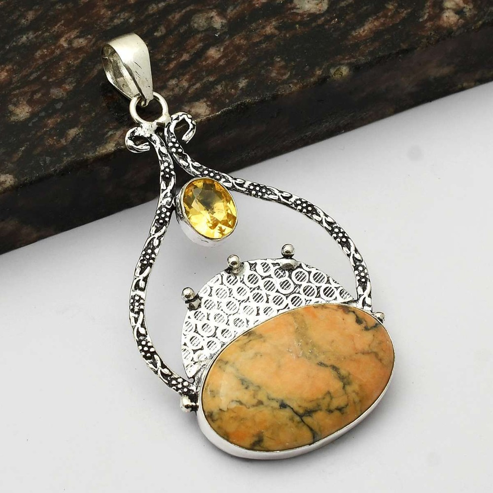Dendrite Opal Citrine Gemstone Handmade Pendant Jewelry New Year Gift AP-13451
