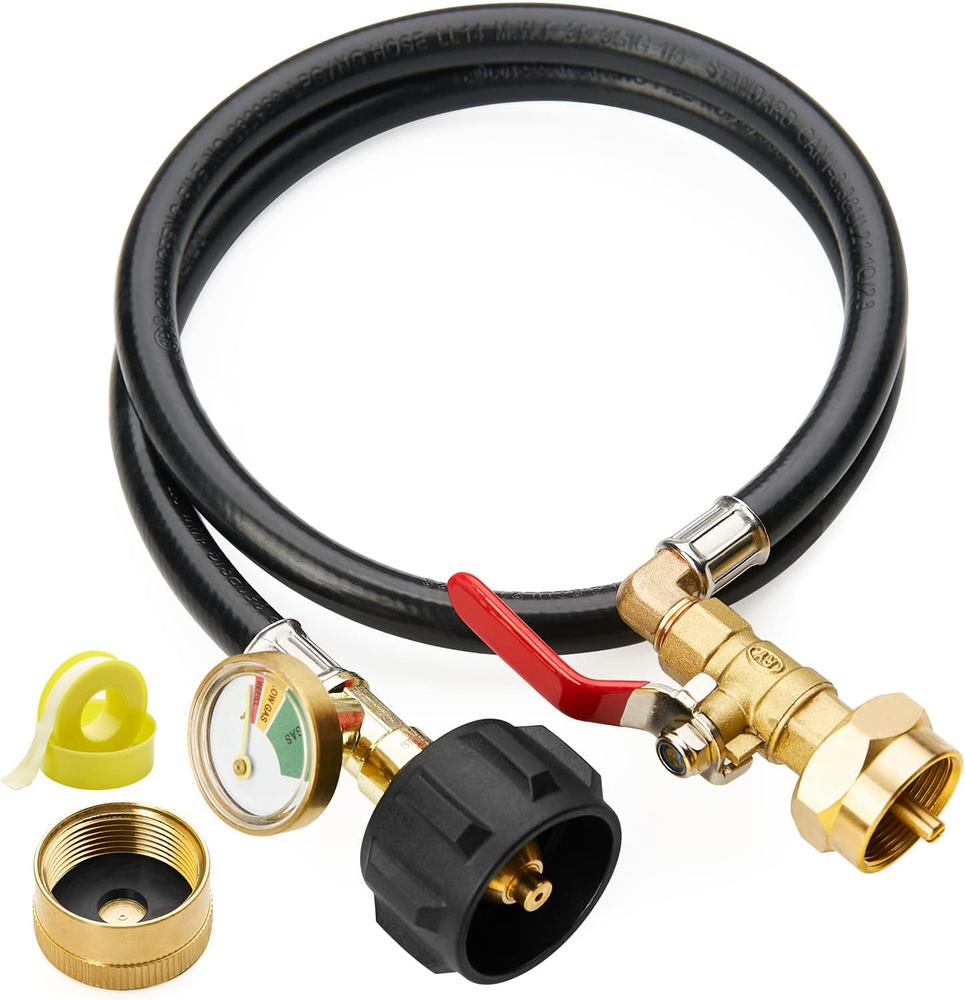 3 Feet Propane Refill Adapter Hose with Gauge and On/Off Control Valve, Extensio