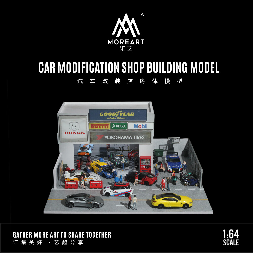 Diorama 1/64 Car Garage Model LED Auto Repair Tuning Shop Scene Building Model
