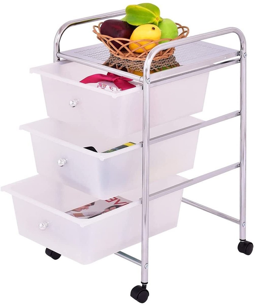 3 Drawers Storage Cart, Rolling Storage Organizer with Plastic Drawers, Wheel...