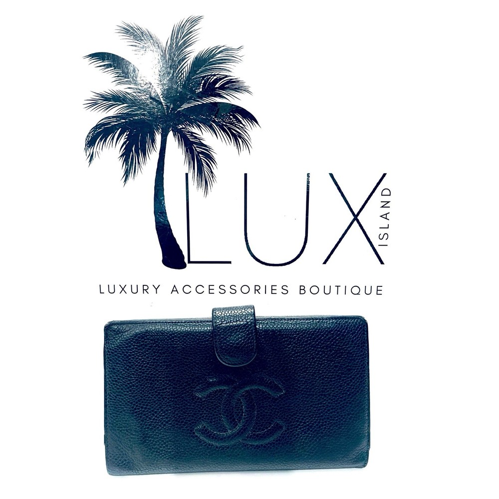 CHANEL Black Caviar Leather CC Logo Wallet  