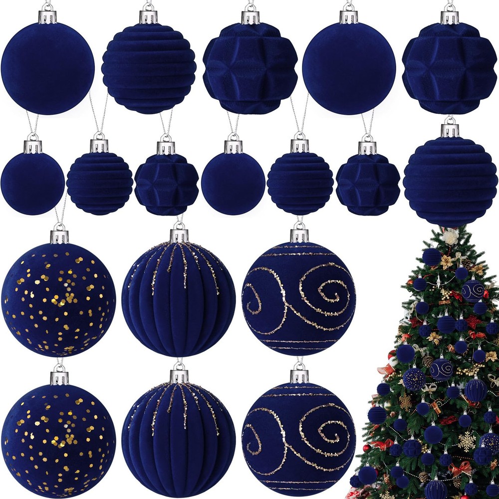 18-Piece Velvet Flocked Christmas Ball Ornaments for Xmas Tree Decor