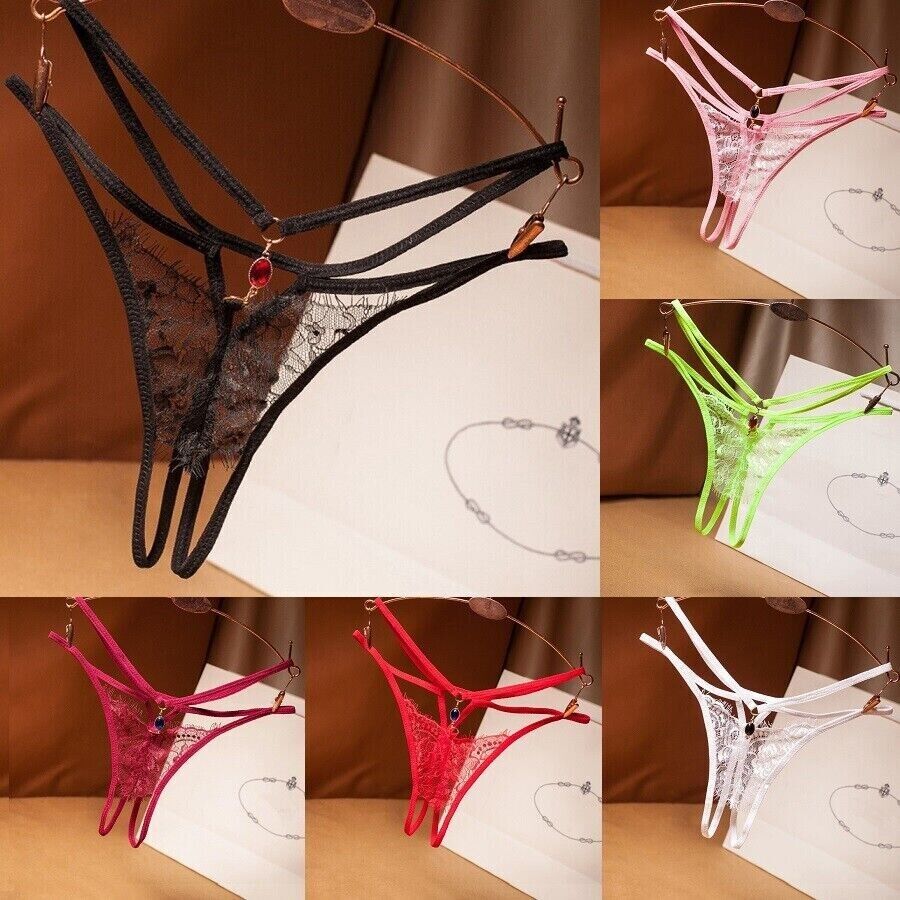 New Sexy Women Crotchles Thongs G-string Panties See Through Lace Lingerie