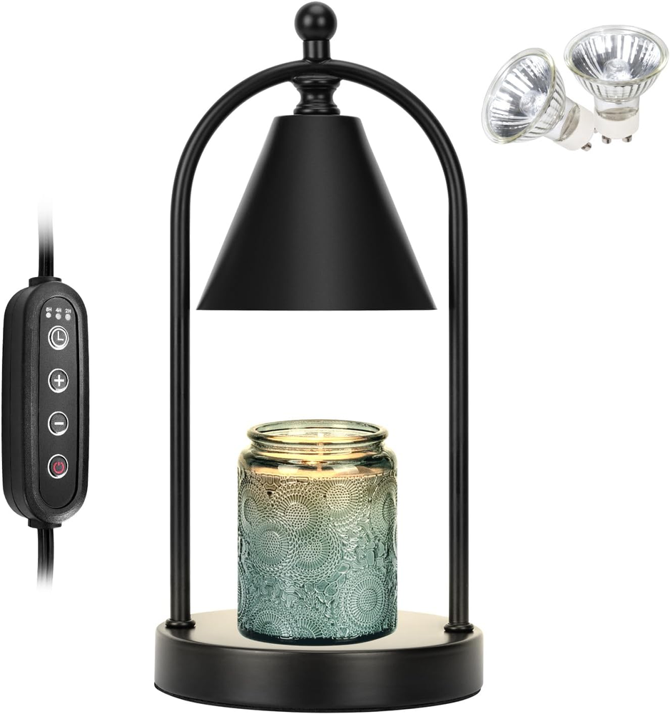 Candle Warmer Lamp with Timer, Stylish Black Electric Candle Warmer for Bedroom Decor