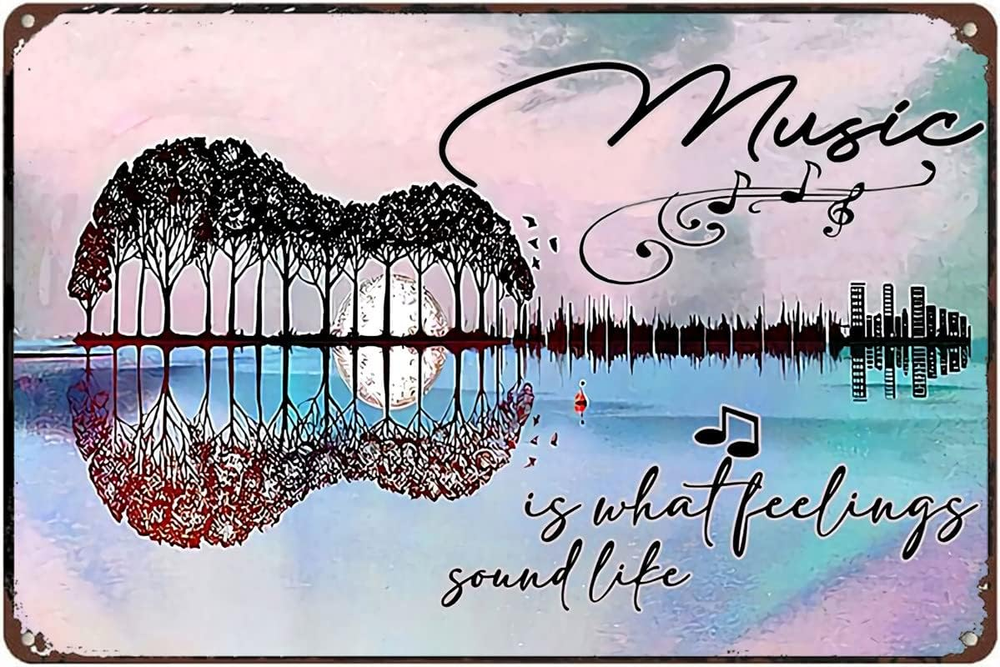 Guitar Metal Sign Music Feelings Sound Wall Art Home Kitchen Farm Decor