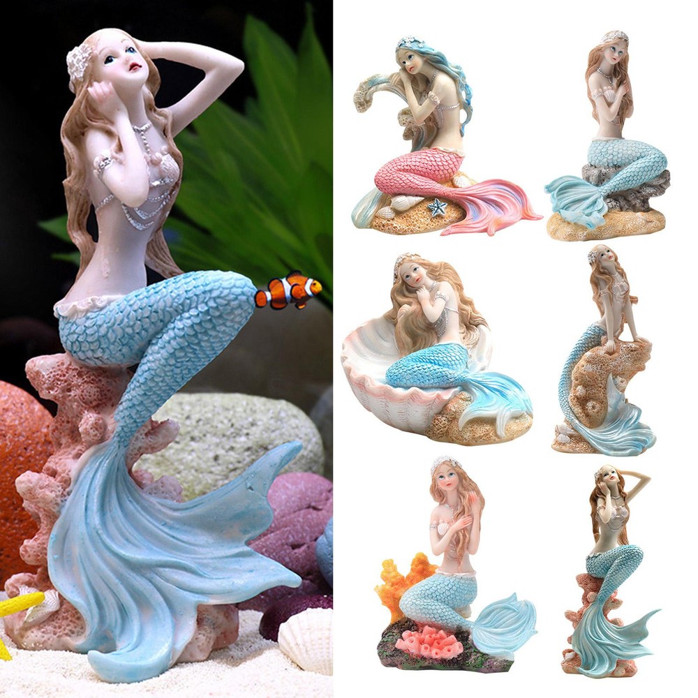 Mermaid Miniature Aquarium Decorations Resin Statue Figurine Fish Tank Ornament