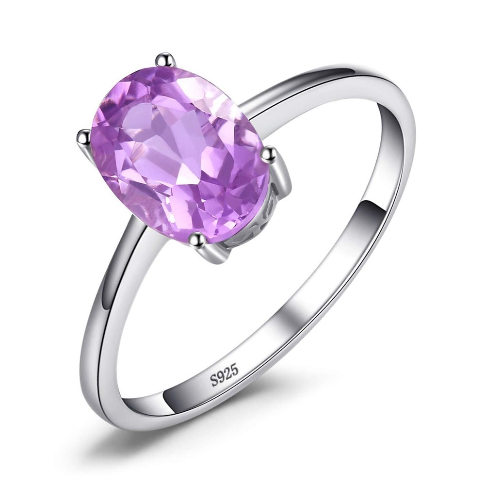 Amethyst Solitaire Engagement Ring for Women – Natural Gemstone Birthstone Jewelry  