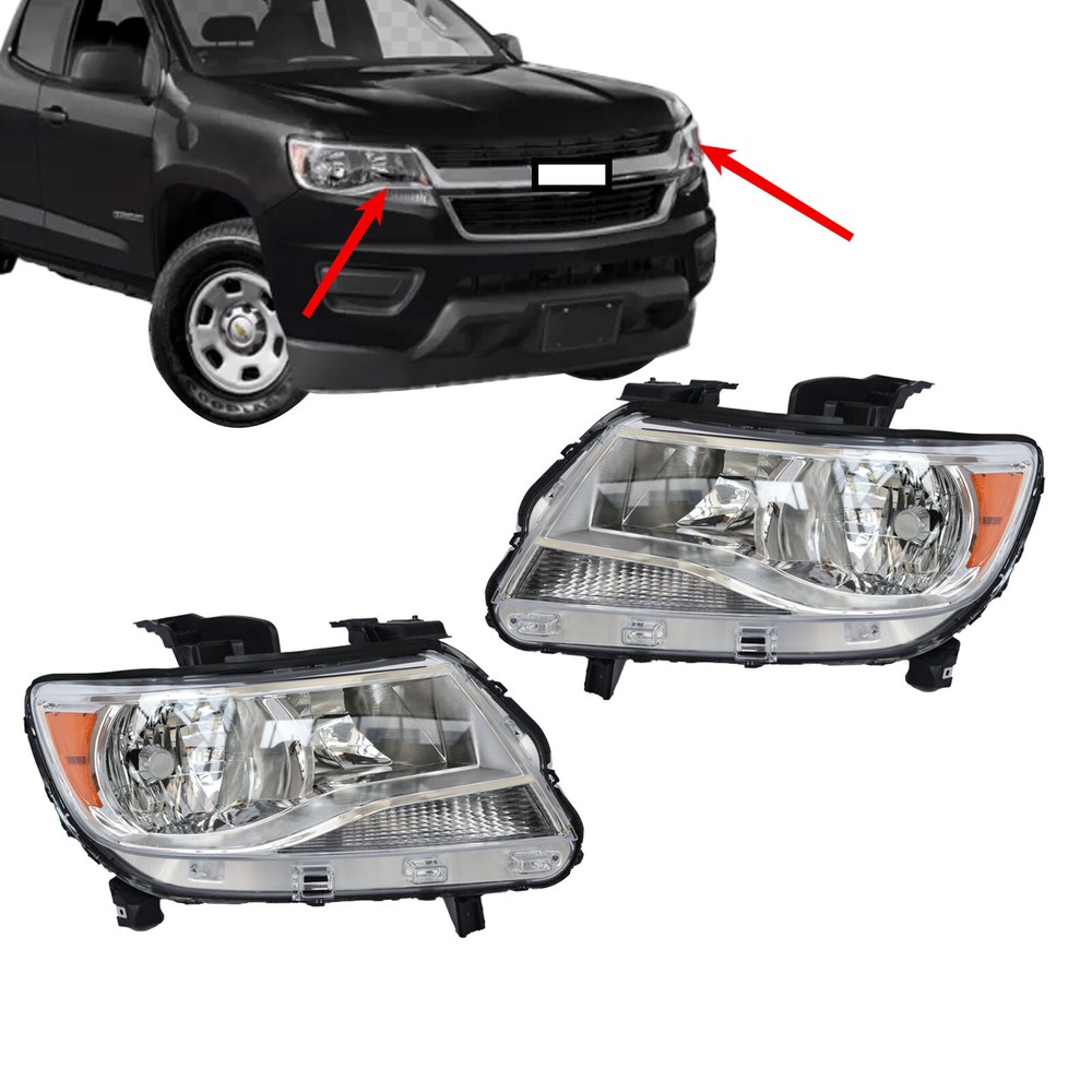 Fits Chevrolet Colorado 2015-2022 HeadLamps Headlights Halogen Chrome LH+RH Set