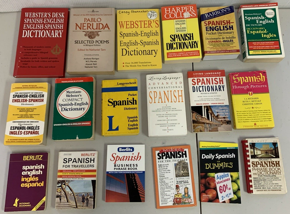 Lot 18x Spanish Study Books Dictionaries Phrasebooks