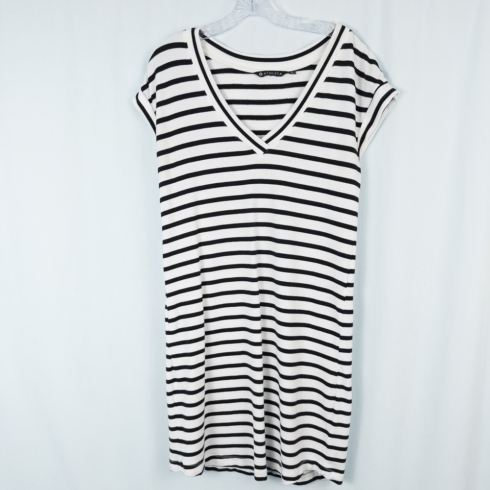 Athleta Newport Sweatshirt Dress Without Pockets Striped Black White Size Small