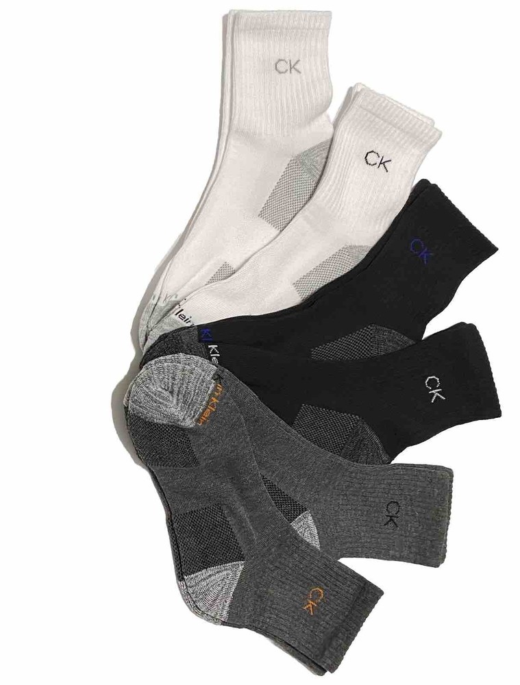 Calvin Klein 6-Pair Men's Cushioned Quarter Socks in Black Gray White